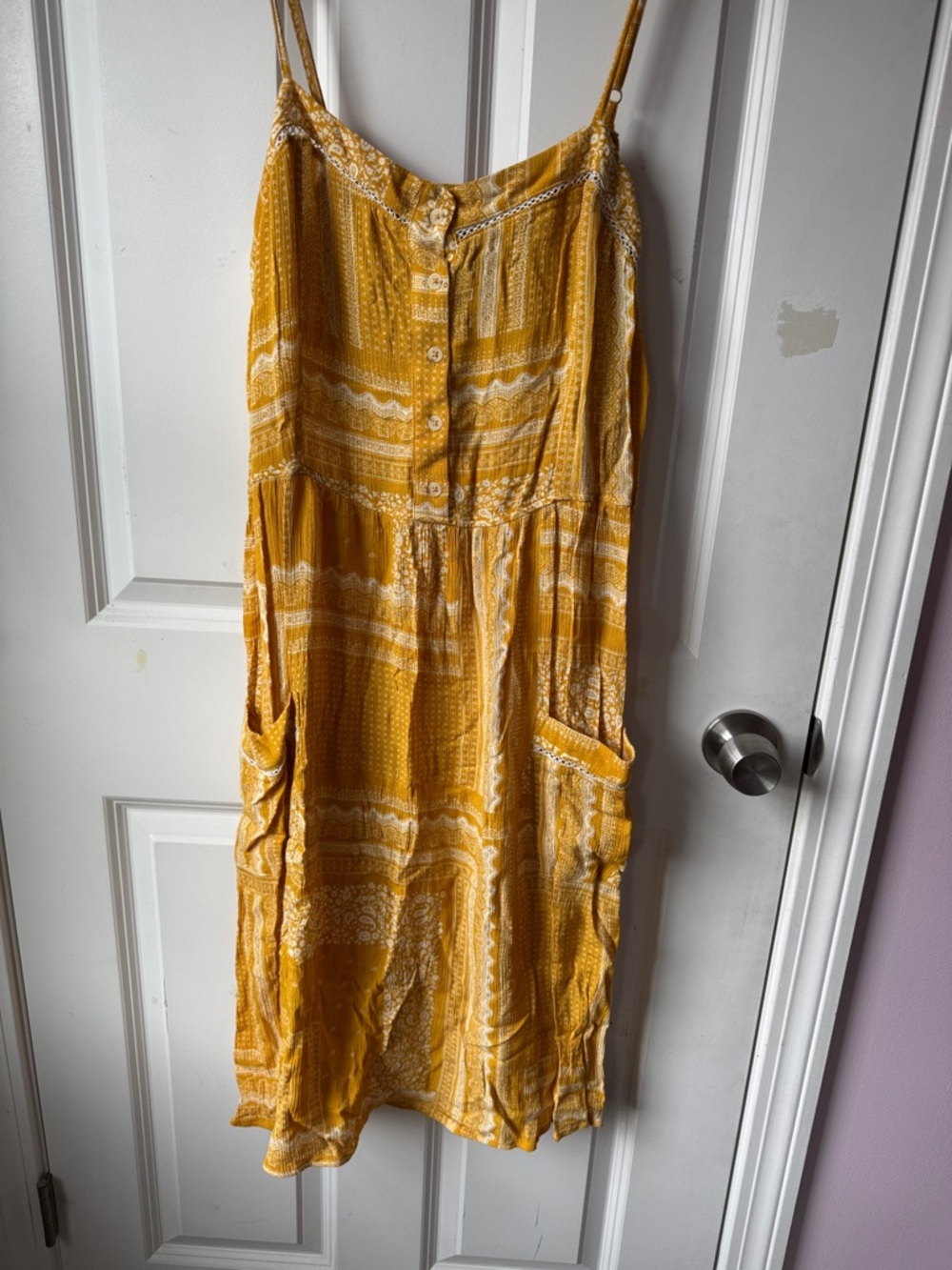 Knox Rose Mustard Yellow Printed Midi Dress with Spaghetti Straps